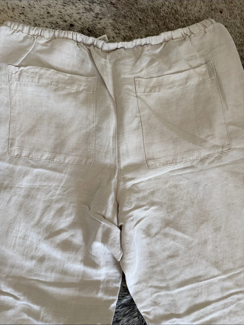 H&M Cream Linen-Blend Drawstring womens Pants